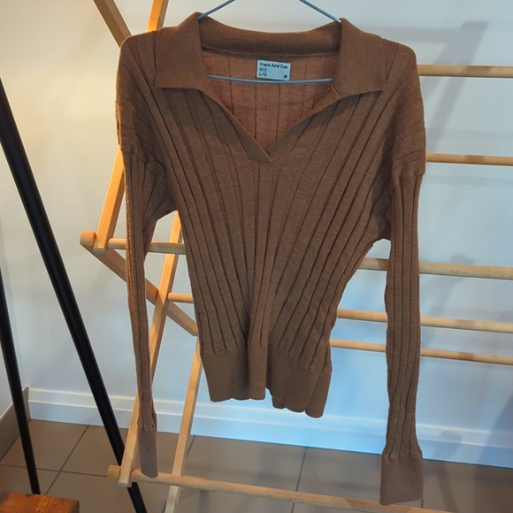 Merino Wool Collard Sweater Shirt - Picture 1 of 5